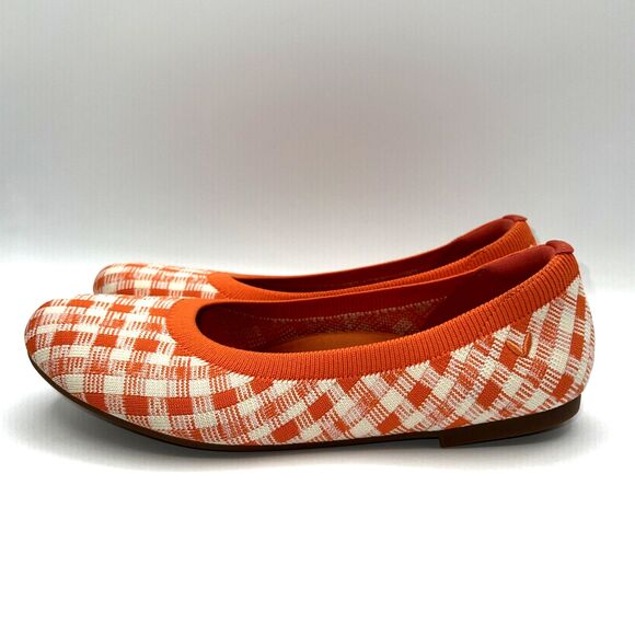 Vivaia Claire Round Toe Flats Comfort Citrus Orange Gingham Sz EU 39.5 (US 8.5) - Picture 5 of 12